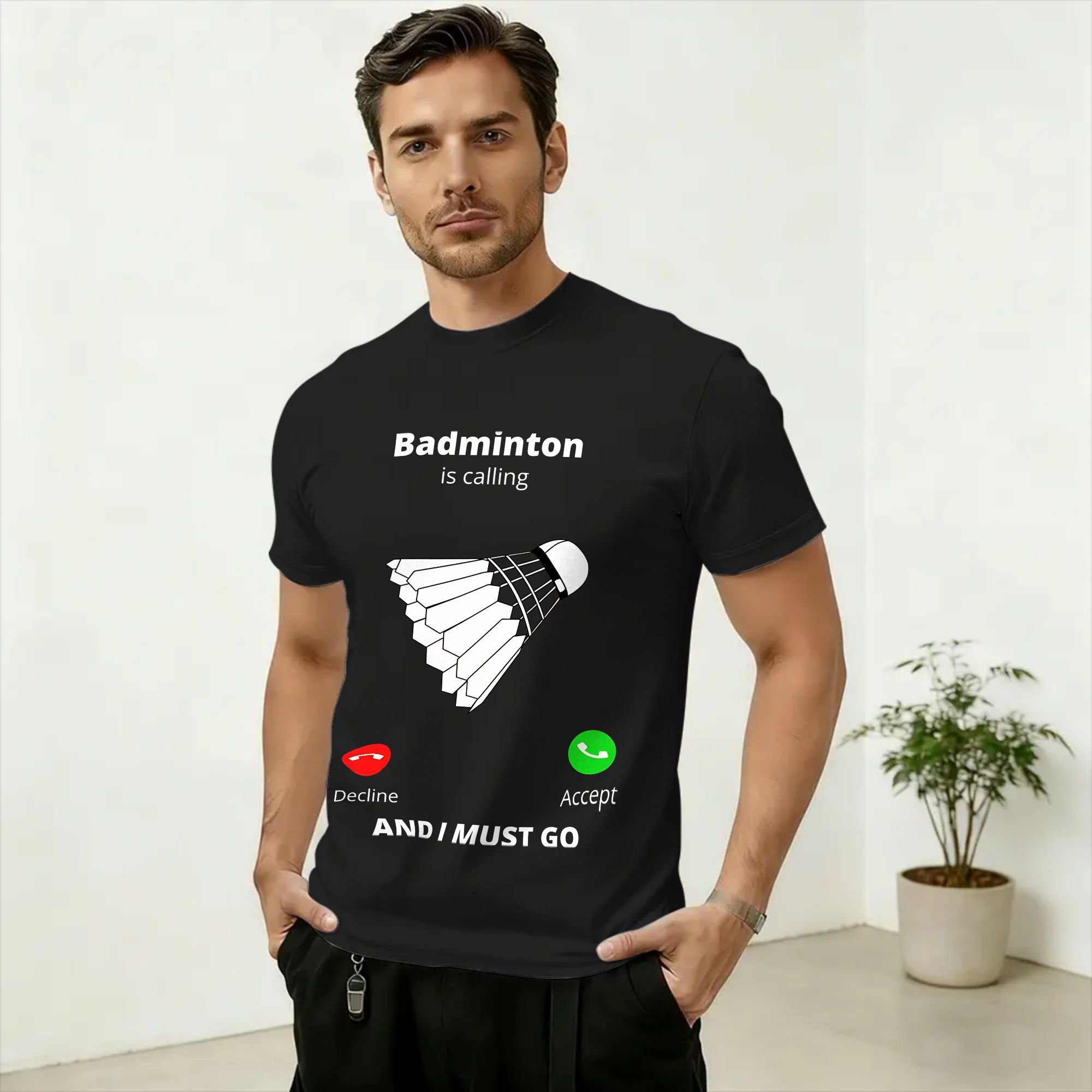 Badminton Is Calling - Camiseta casual masculina de algodão puro
